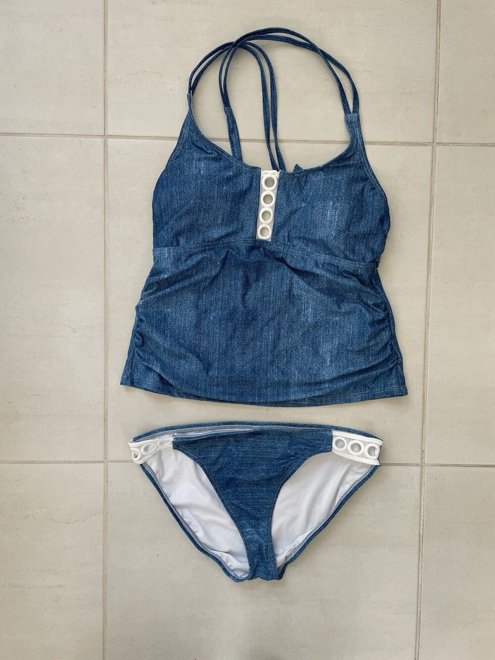 Venus Swim 12/14 Bikini Swimsuit Color Block Cut Out Nautical Swimwear